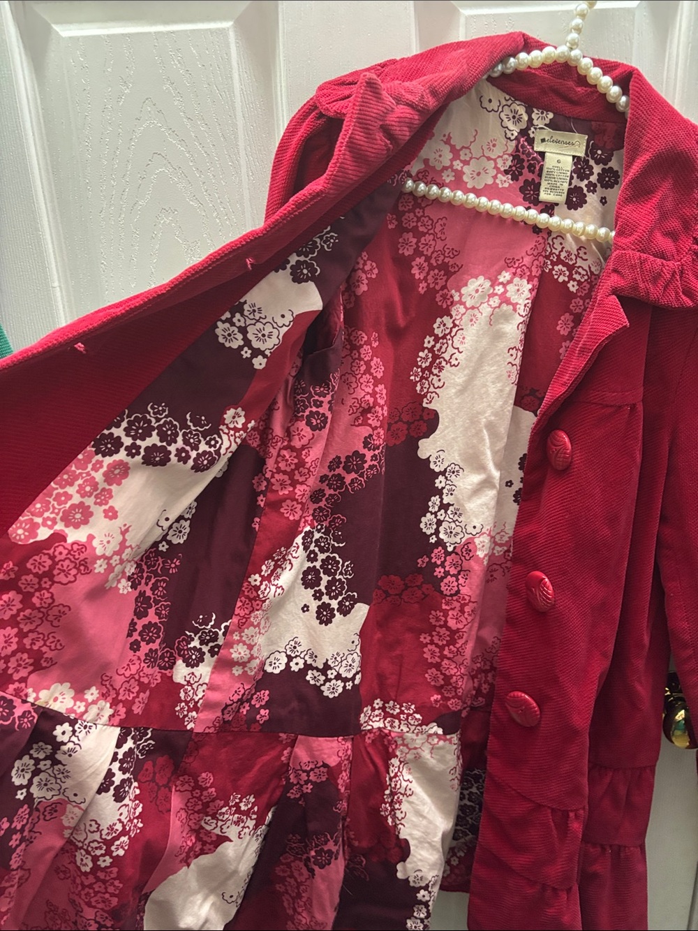 elevenses Red and Pink Floral Lined Corduroy Jacket - Picture 3 of 4